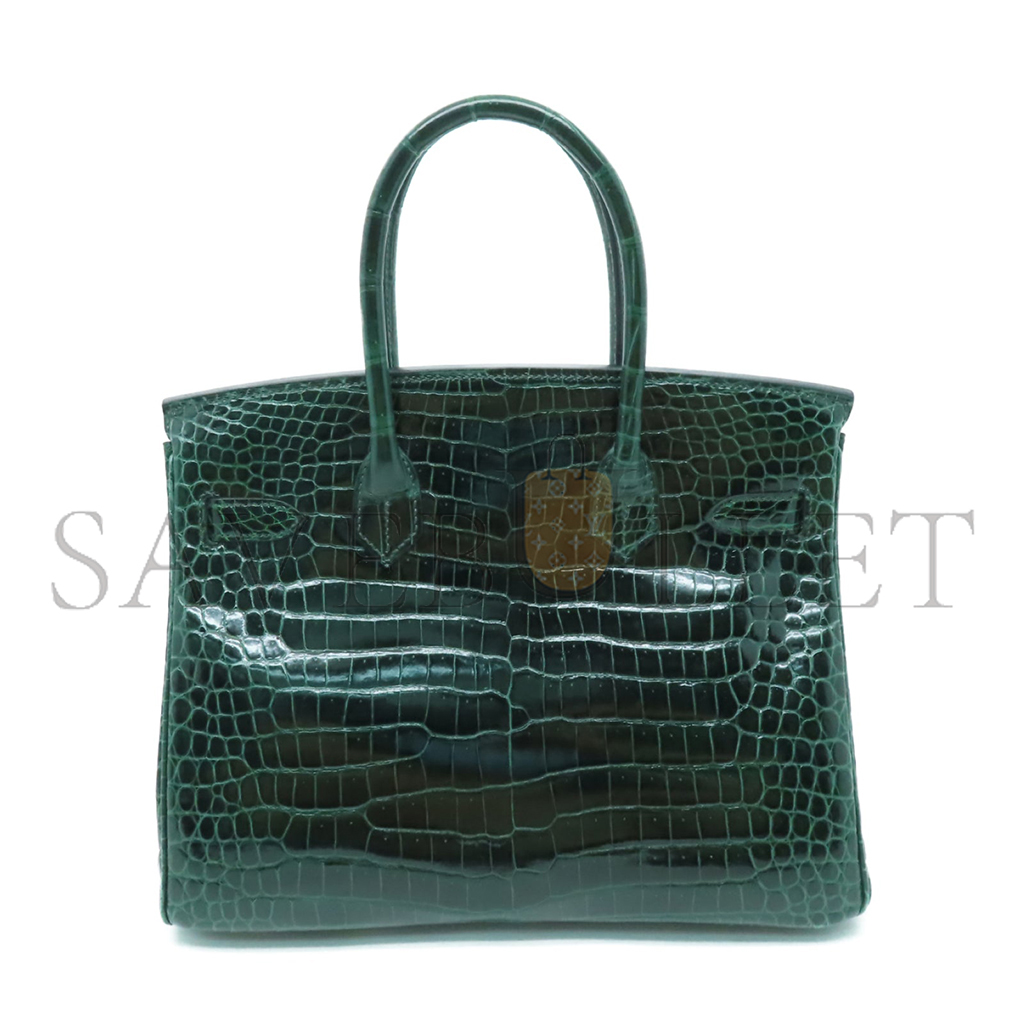 HERMÈS MASTER BIRKIN 25 CROCODILE LEATHER CHANNEL GREEN SILVER BUCKLE H041354CK25 (25*20*13cm)